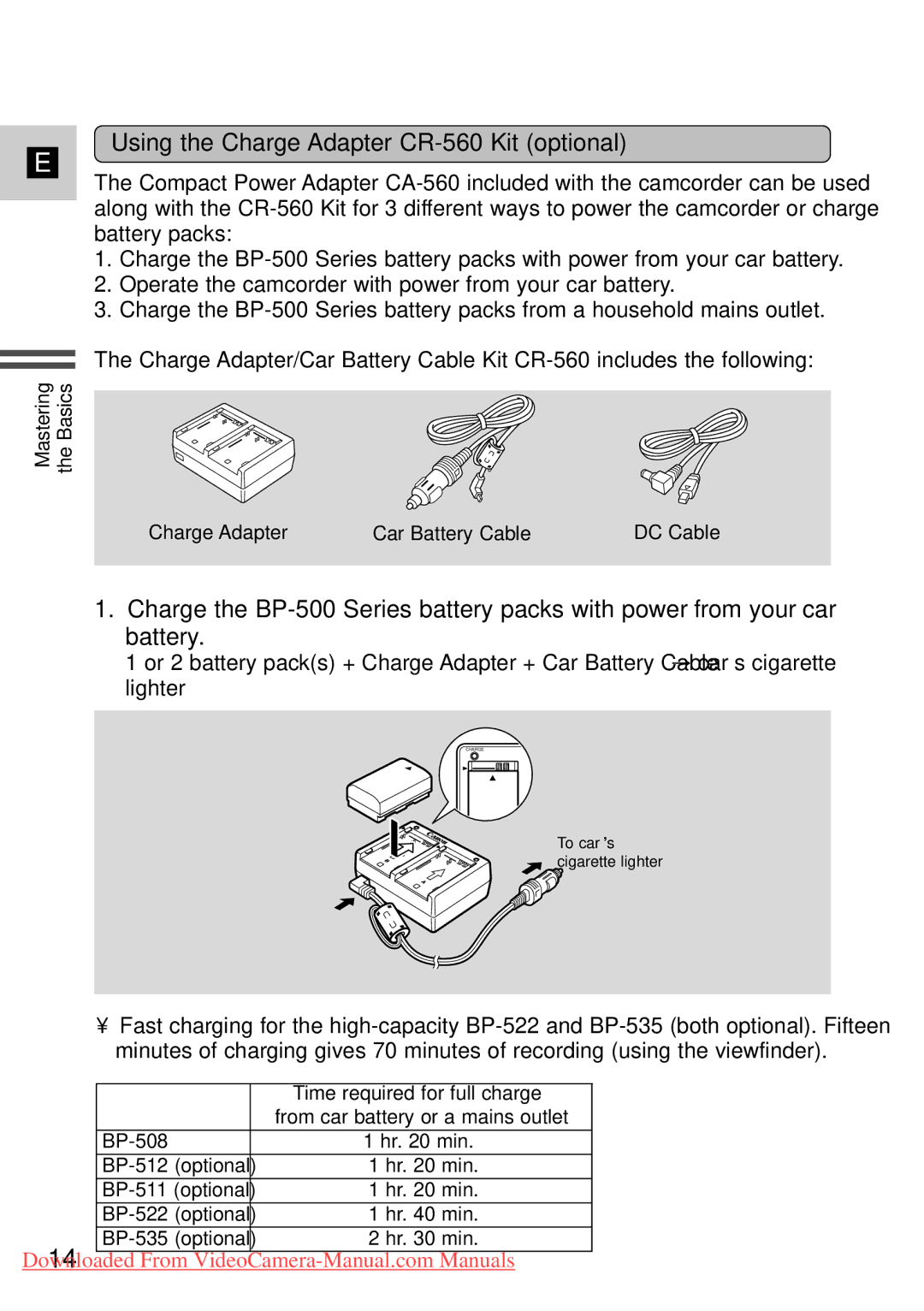 Canon 7561A001, MV500i instruction manual Using the Charge Adapter CR-560 Kit optional 