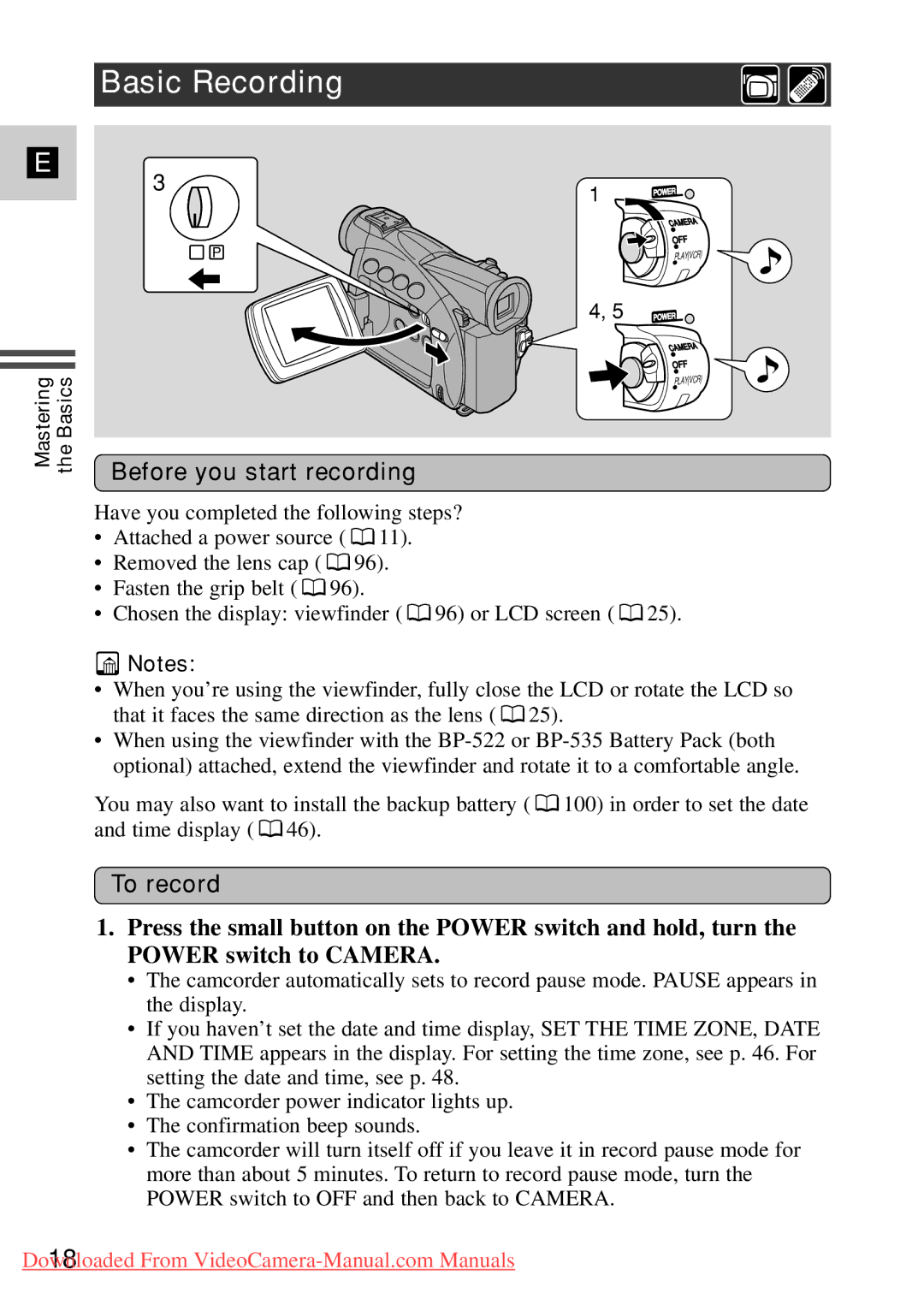 Canon 7561A001, MV500i instruction manual Basic Recording, Before you start recording, To record 