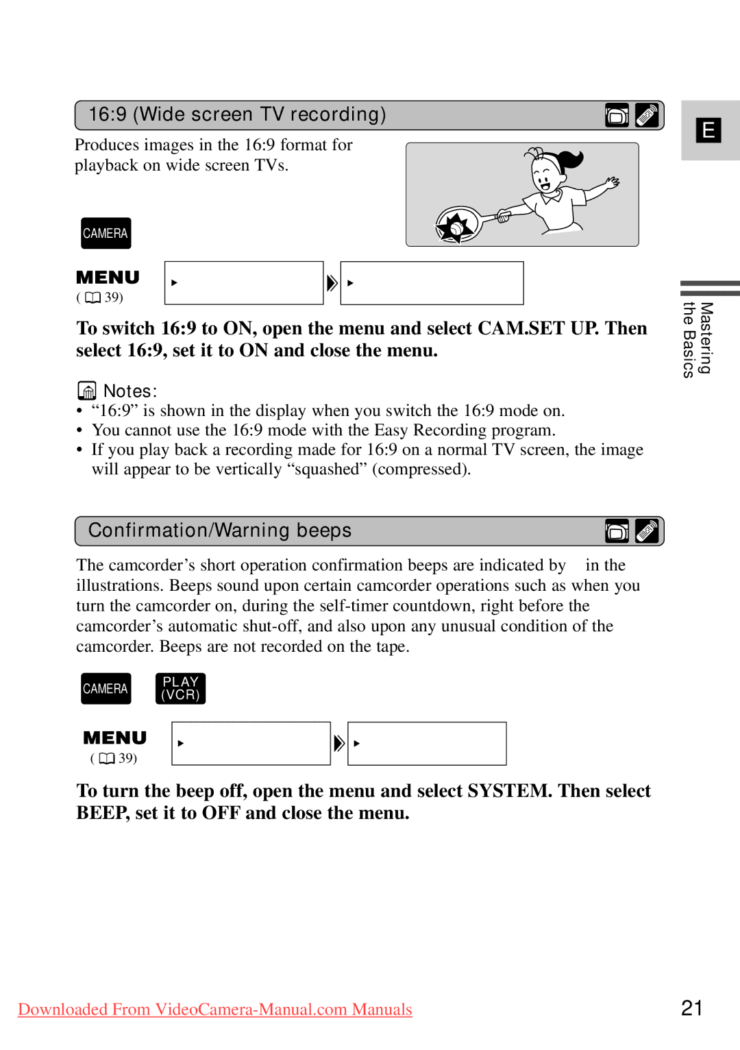 Canon 7561A001, MV500i instruction manual Wide screen TV recording, Confirmation/Warning beeps 