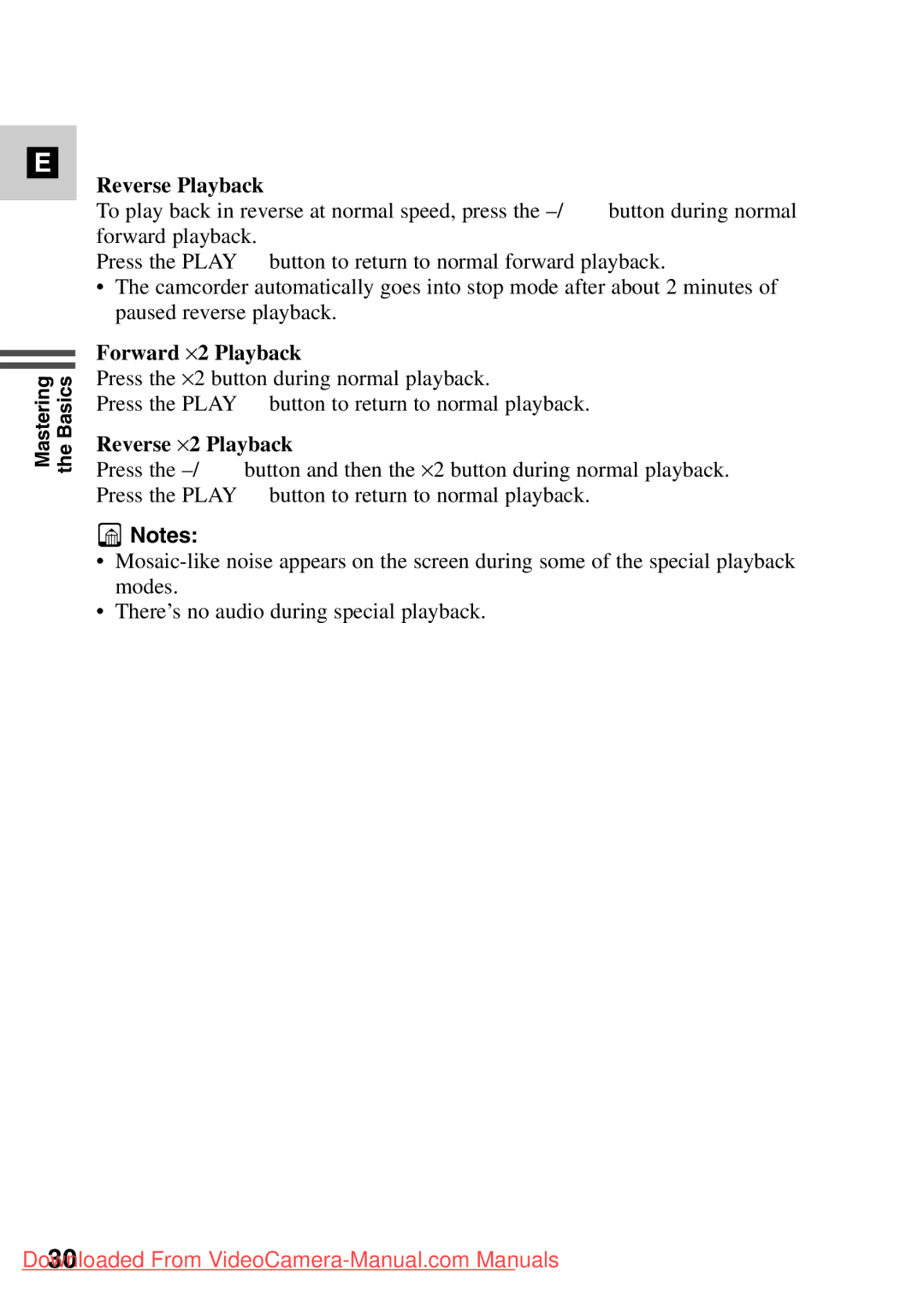 Canon 7561A001, MV500i instruction manual Reverse Playback, Forward ⋅2 Playback, Reverse ⋅2 Playback 