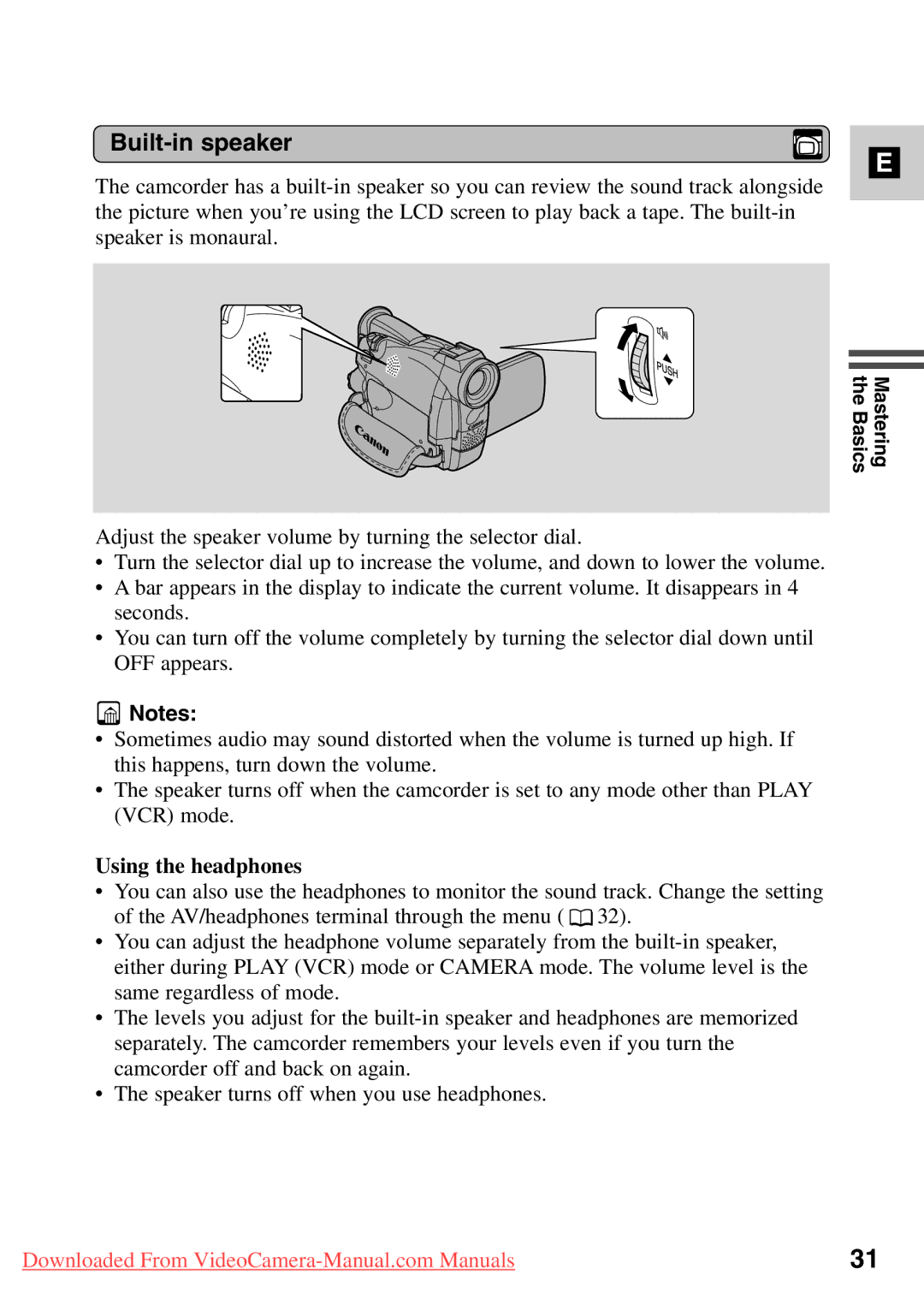 Canon MV500i, 7561A001 instruction manual Built-in speaker, Using the headphones 