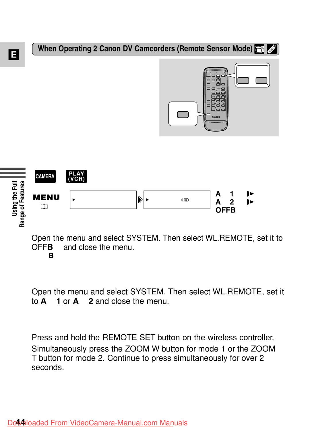 Canon 7561A001, MV500i instruction manual When Operating 2 Canon DV Camcorders Remote Sensor Mode 