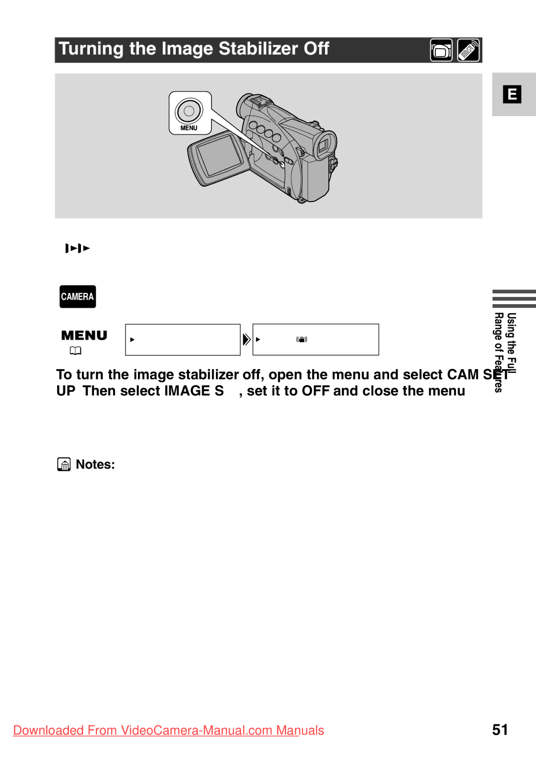 Canon 7561A001, MV500i instruction manual Turning the Image Stabilizer Off 