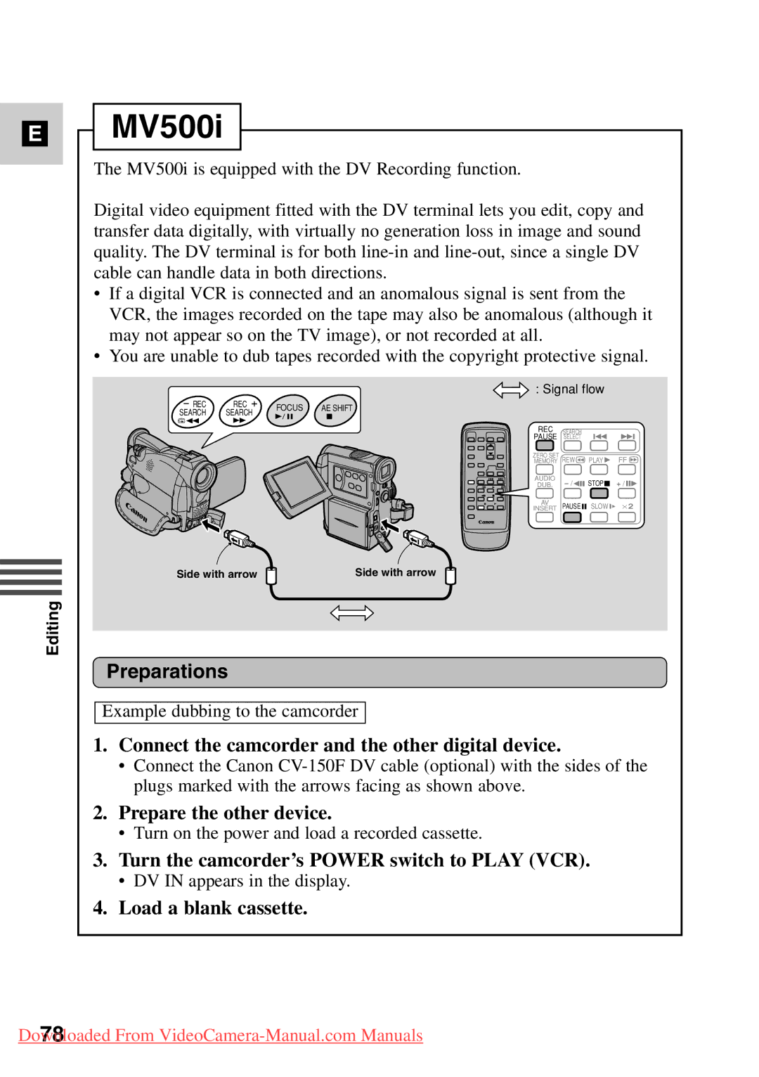 Canon 7561A001 instruction manual MV500i, Load a blank cassette 