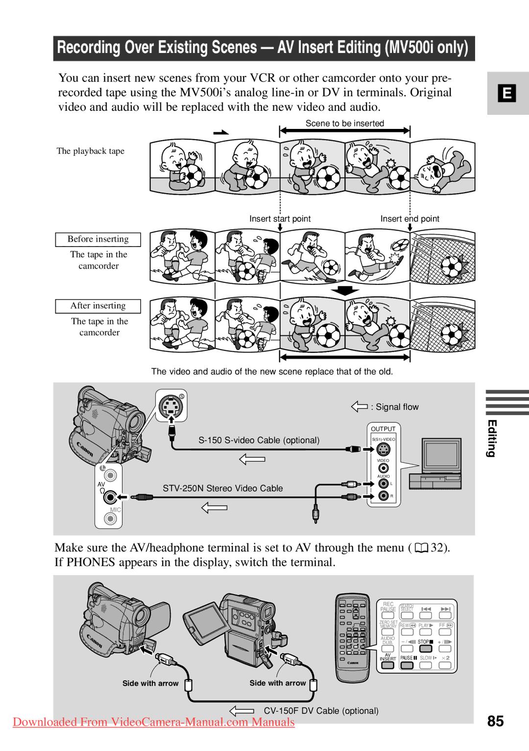 Canon 7561A001 instruction manual Recording Over Existing Scenes AV Insert Editing MV500i only 