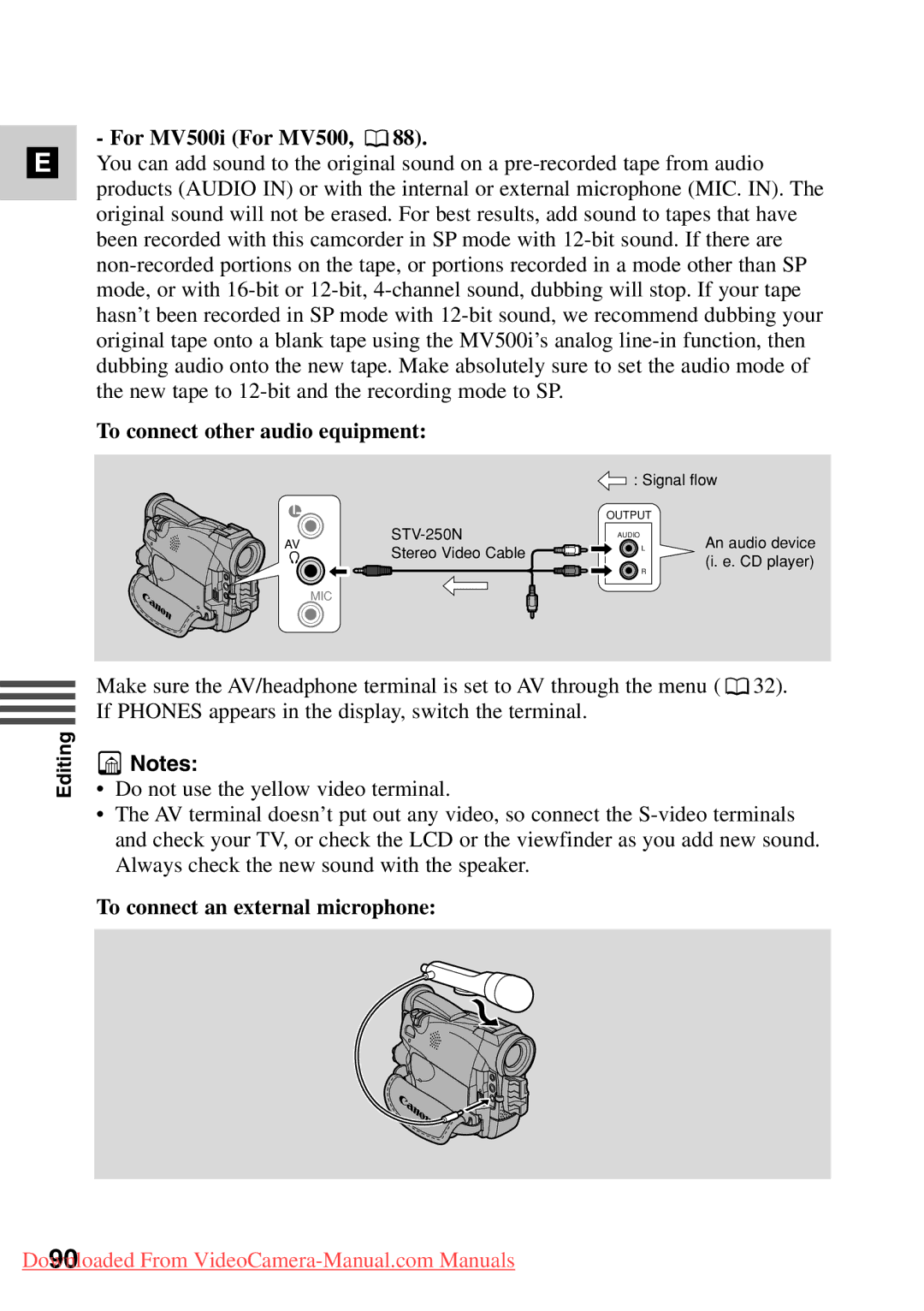 Canon 7561A001 instruction manual For MV500i For MV500, To connect other audio equipment 