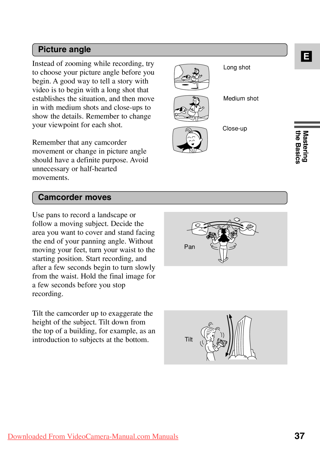 Canon MV500i, 7561A001 instruction manual Picture angle, Camcorder moves, Downloaded From VideoCamera-Manual.com Manuals 