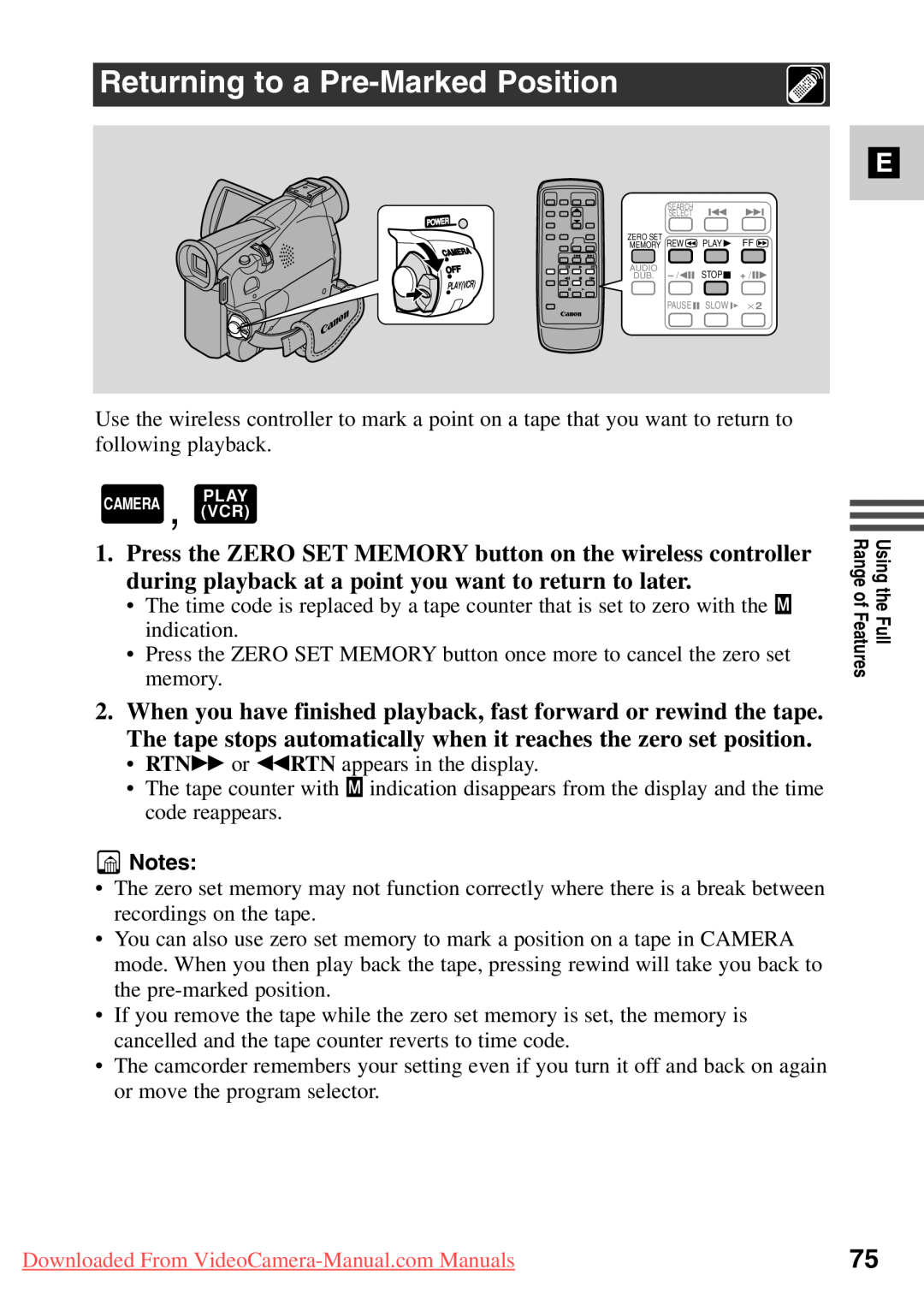 Canon 7561A001, MV500i instruction manual Returning to a Pre-Marked Position, Downloaded From VideoCamera-Manual.com Manuals 