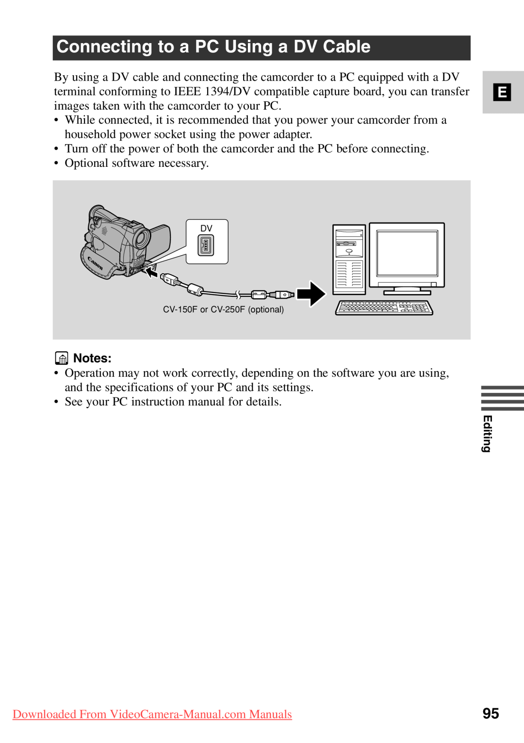 Canon 7561A001, MV500i Connecting to a PC Using a DV Cable, Downloaded From VideoCamera-Manual.com Manuals 