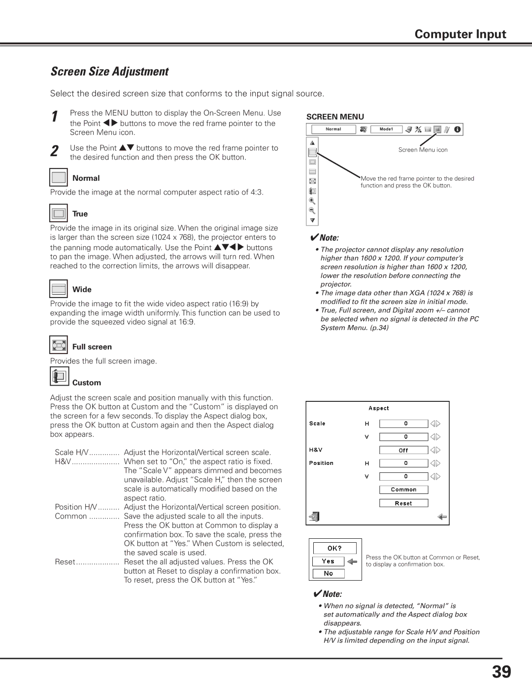 Canon 7585 manual Screen Size Adjustment, Screen Menu 