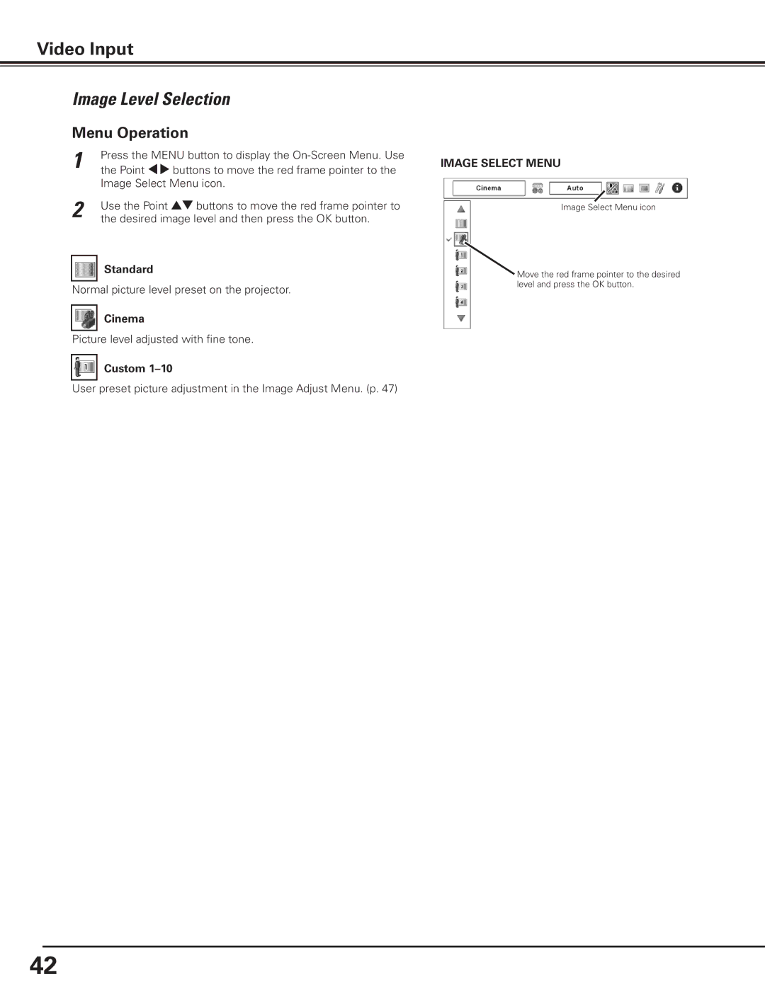 Canon 7585 manual Image Level Selection, Cinema 