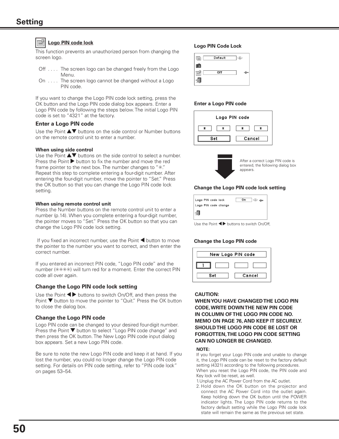 Canon 7585 manual Enter a Logo PIN code, Change the Logo PIN code lock setting 