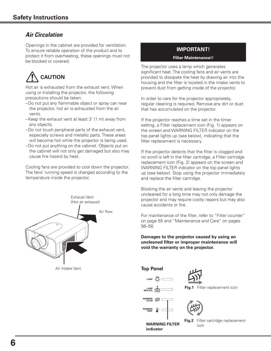 Canon 7585 manual Air Circulation, Top Panel 