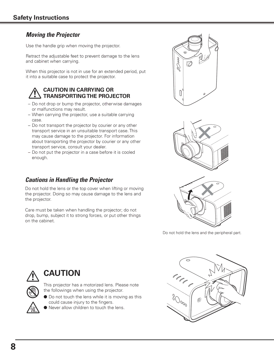 Canon 7585 manual Moving the Projector, Transporting the Projector 