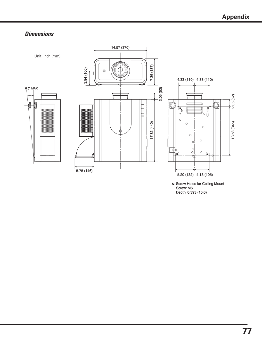 Canon 7585 manual Dimensions, Appendix, Unit inch mm 