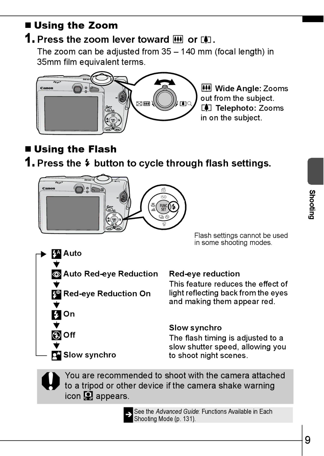 Canon 800 IS manual Using the Zoom Press the zoom lever toward or, Slow synchro 