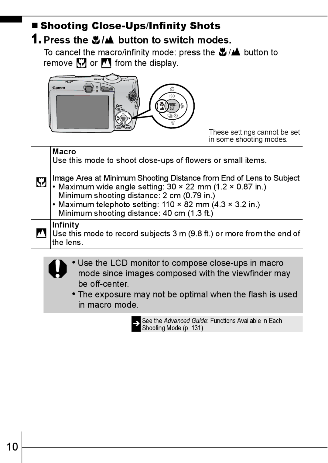 Canon 800 IS manual Macro, Infinity 