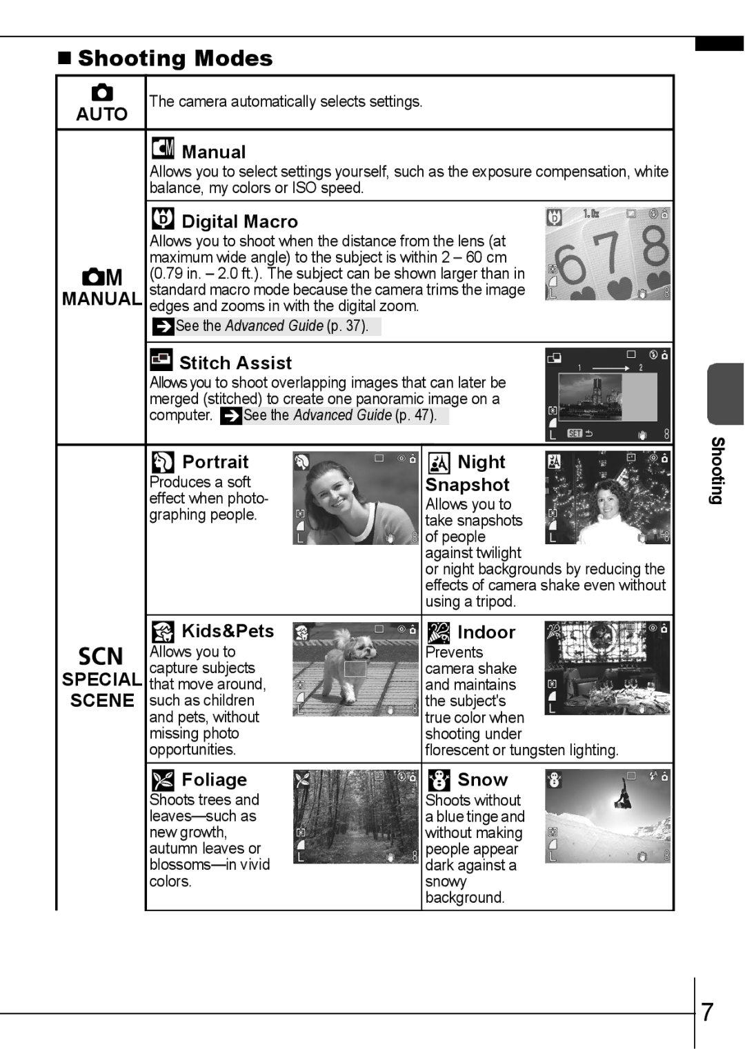 Canon 800 IS manual Shooting Modes 