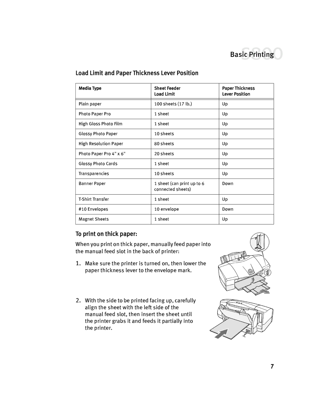 Canon 800 manual Load Limit and Paper Thickness Lever Position, To print on thick paper 