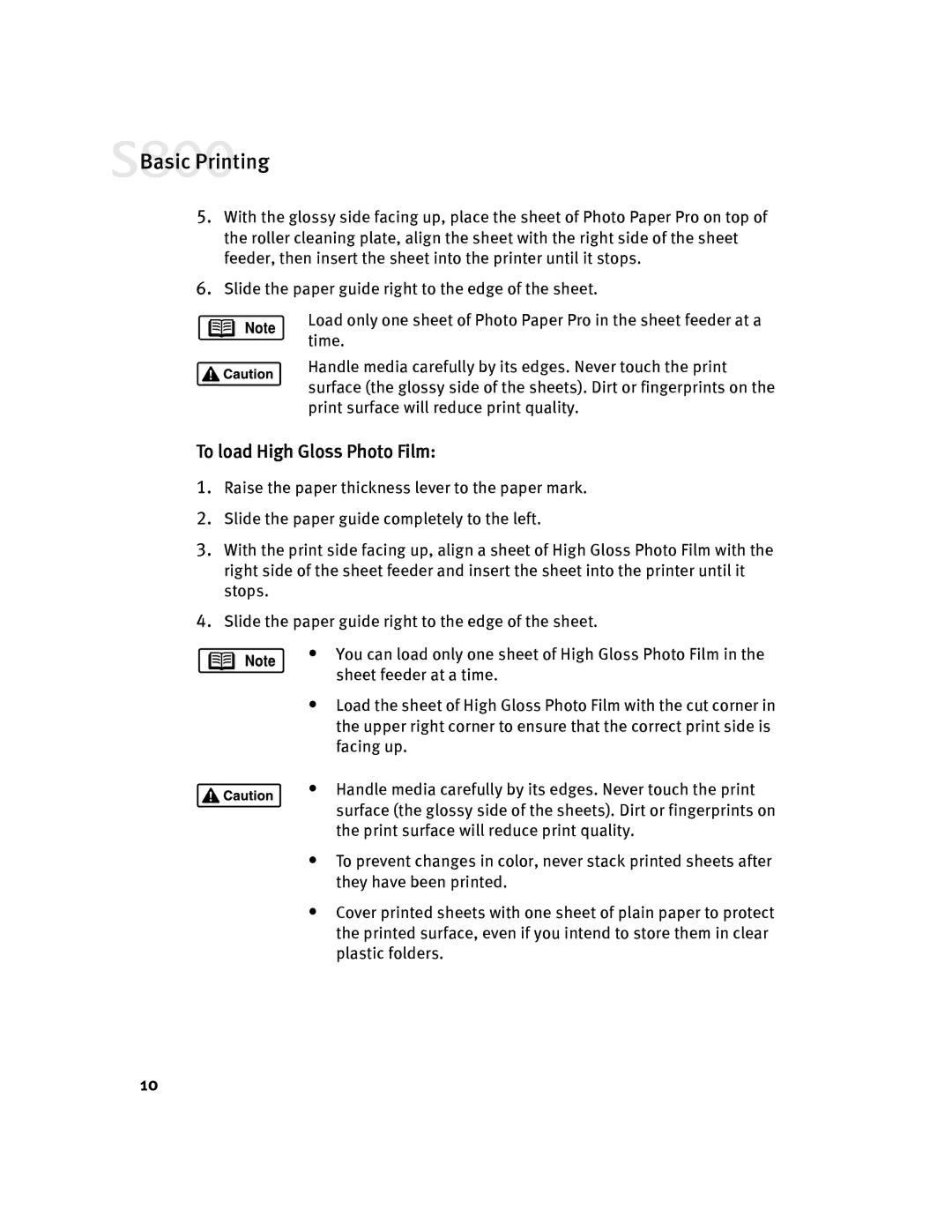 Canon 800 manual To load High Gloss Photo Film 