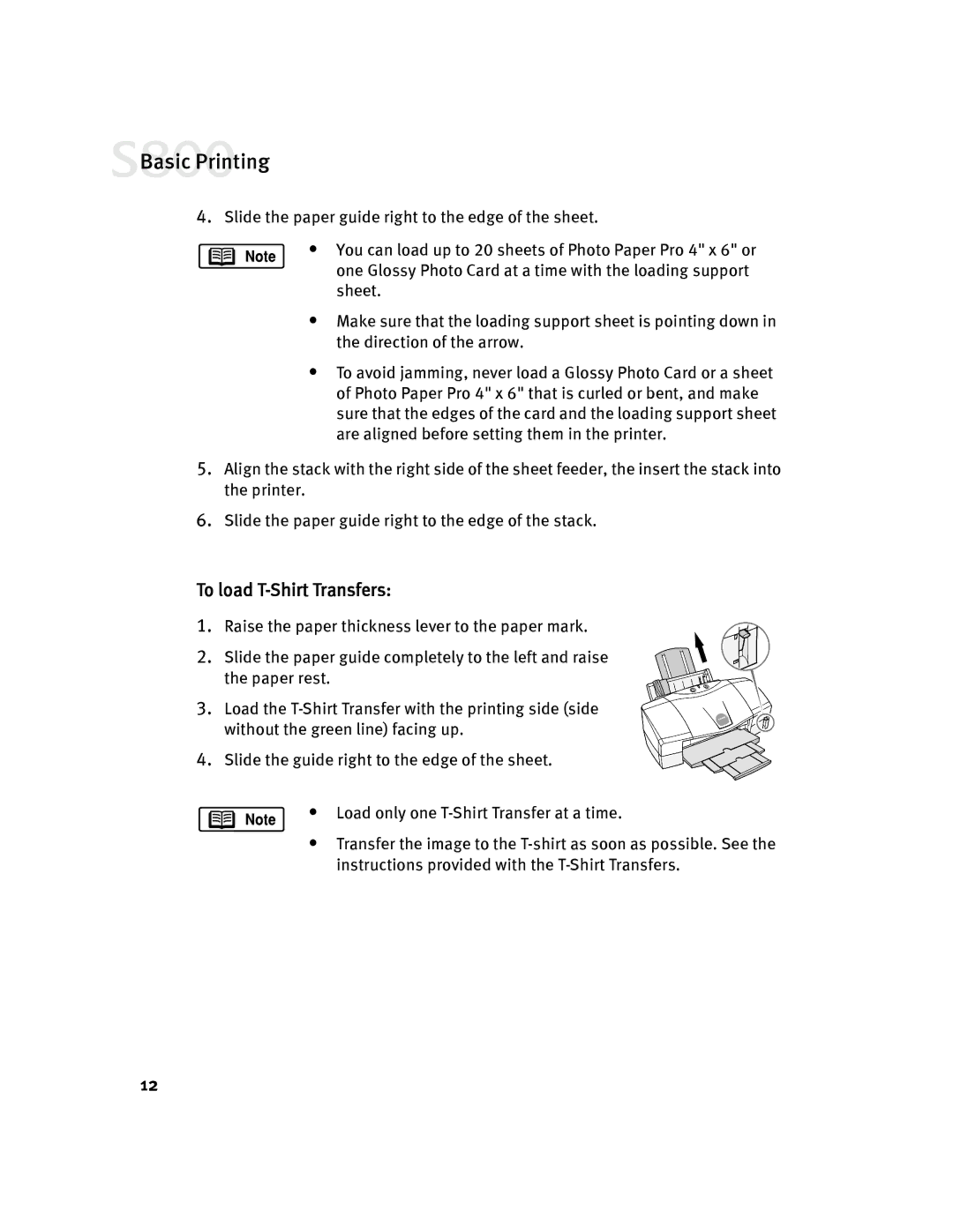 Canon 800 manual To load T-Shirt Transfers 