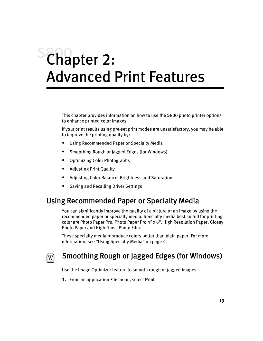 Canon 800 manual Chapter Advanced Print Features, Using Recommended Paper or Specialty Media 