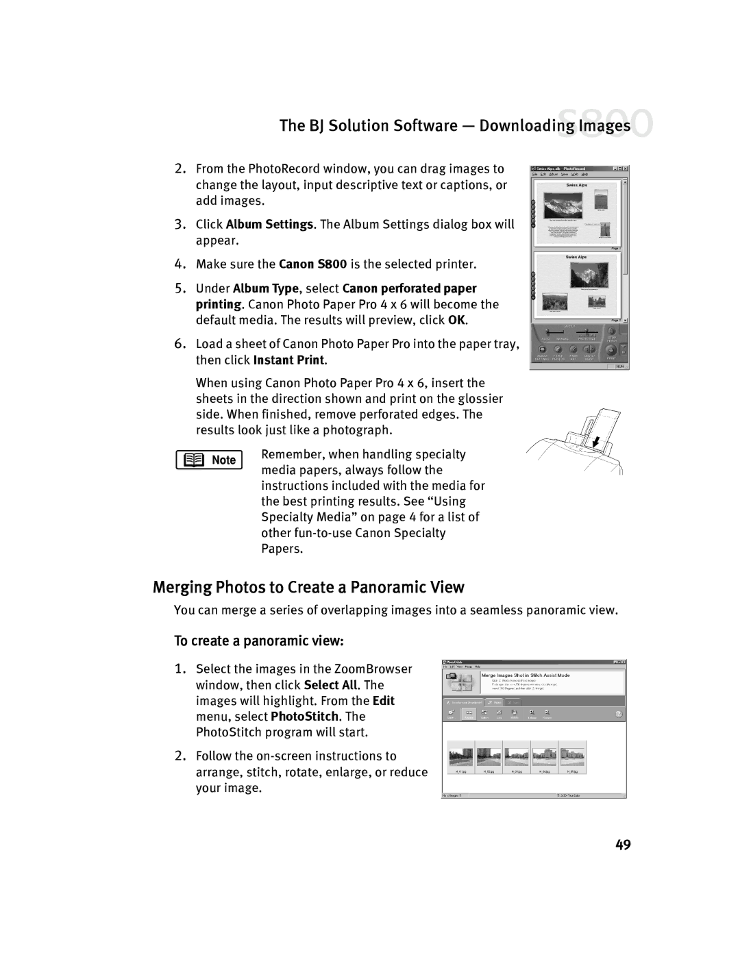 Canon 800 manual Merging Photos to Create a Panoramic View, To create a panoramic view 