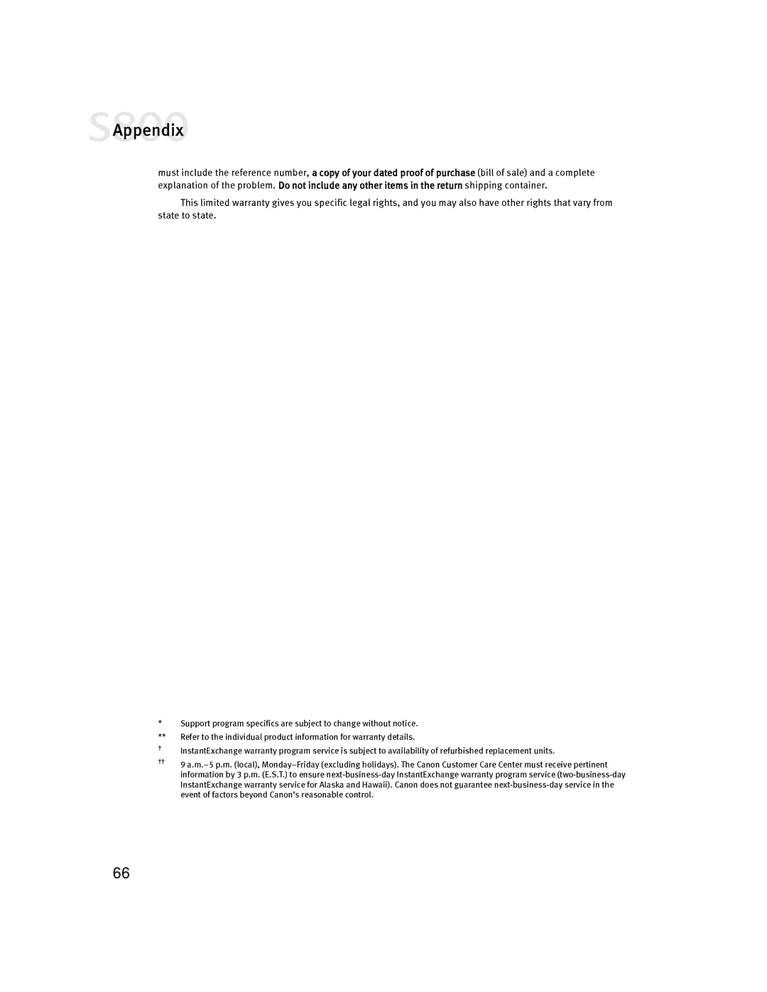 Canon 800 manual Appendix 