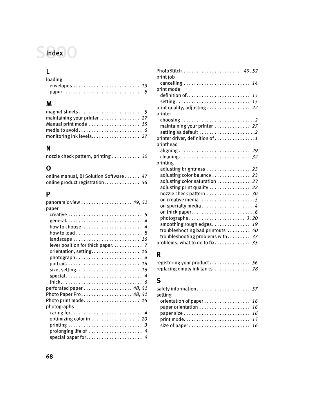 Canon 800 manual Index 