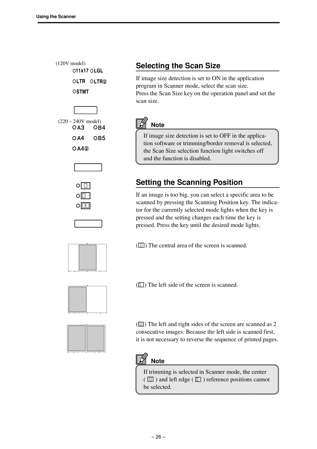 Canon 800 manual Selecting the Scan Size, Setting the Scanning Position 