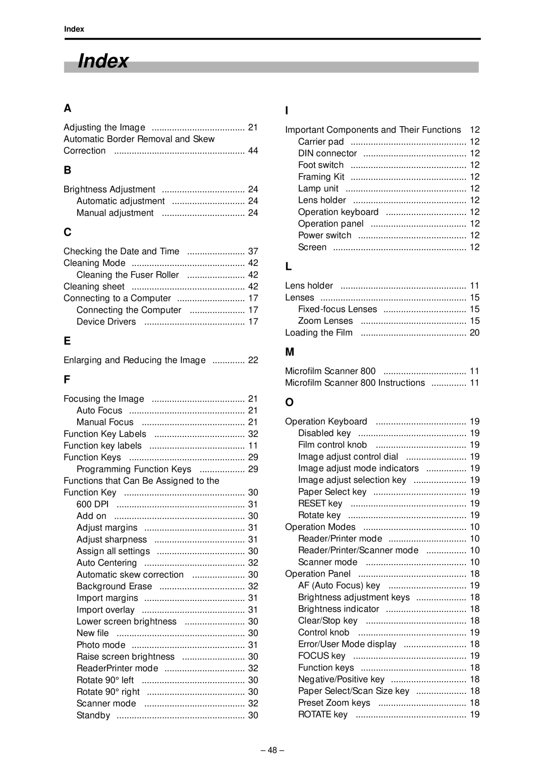 Canon 800 manual Index 