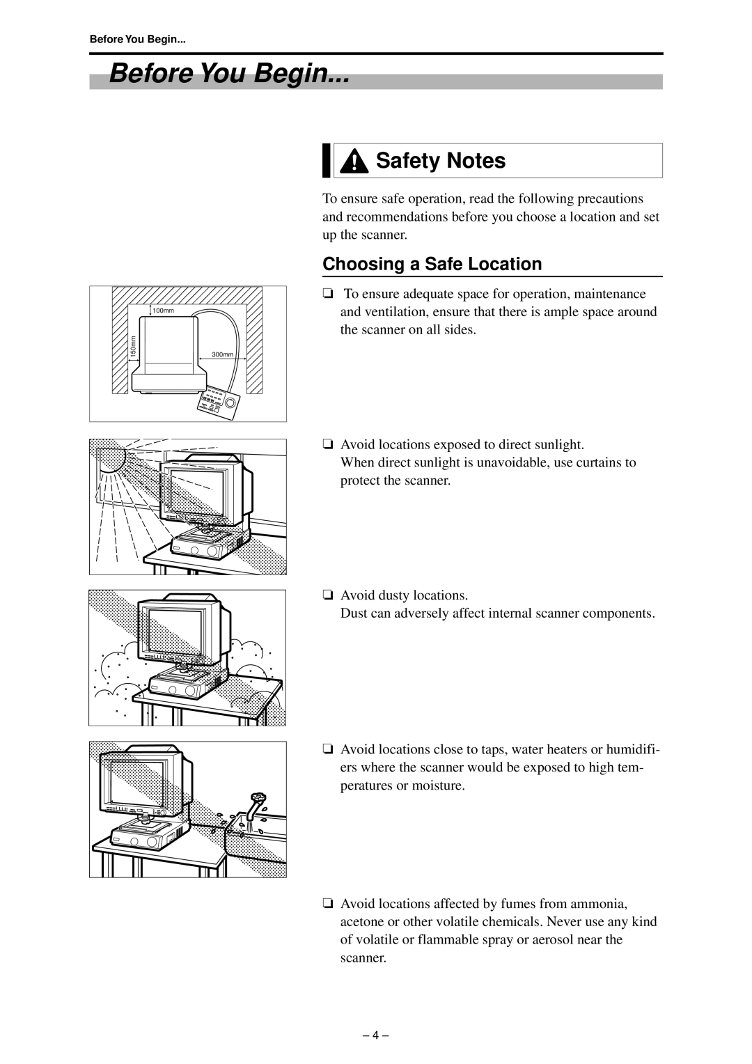 Canon 800 manual Before You Begin, Safety Notes, Choosing a Safe Location 