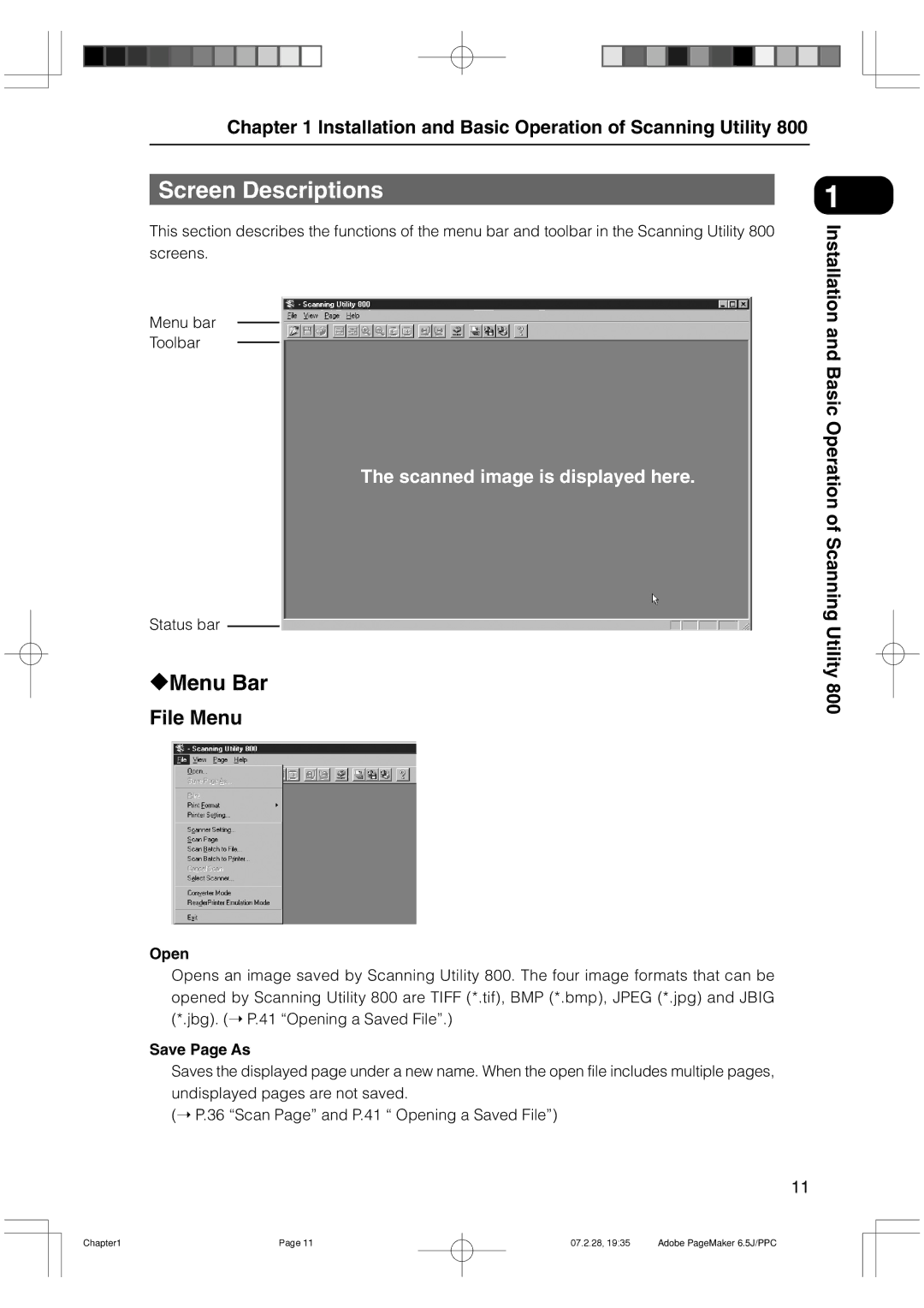 Canon 800II manual Screen Descriptions, Open, Save Page As 