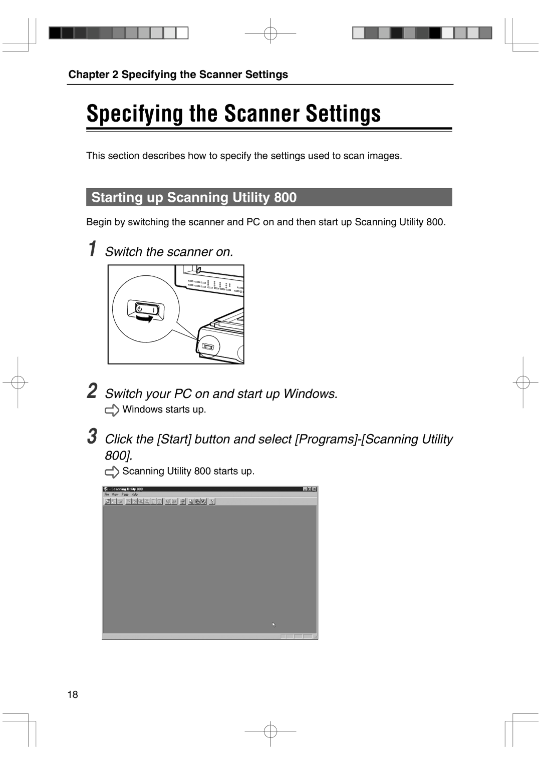 Canon 800II manual Specifying the Scanner Settings, Starting up Scanning Utility 