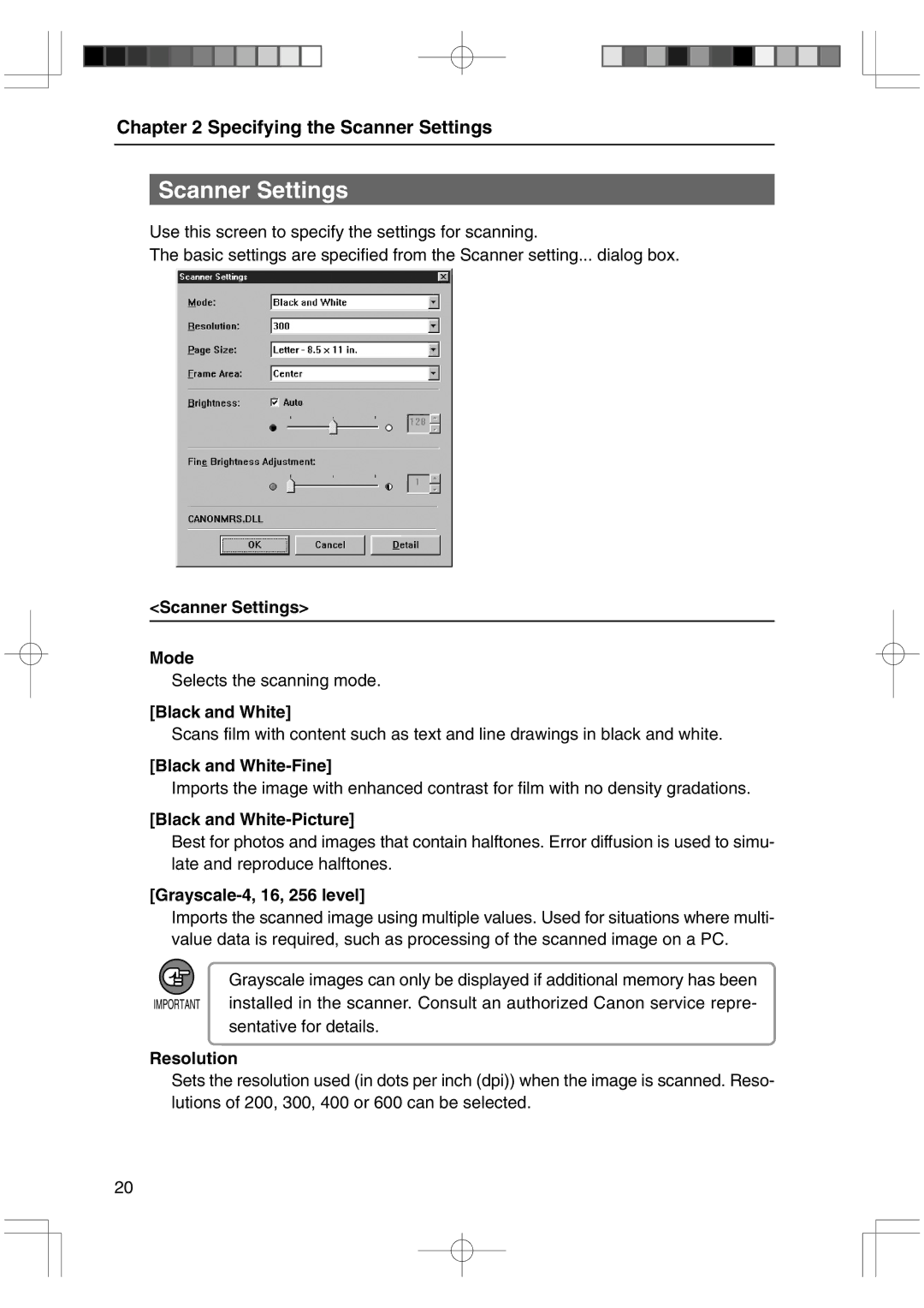 Canon 800II manual Scanner Settings 