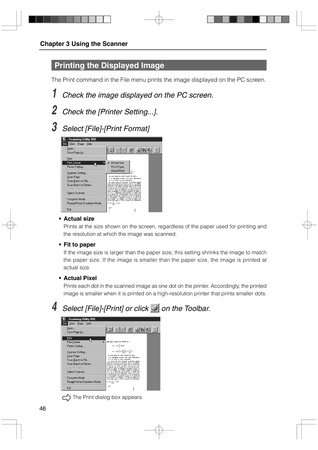 Canon 800II manual Printing the Displayed Image, Select File-Print or click on the Toolbar 