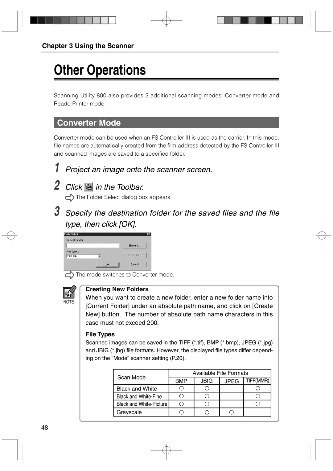 Canon 800II manual Other Operations, Converter Mode, Creating New Folders 