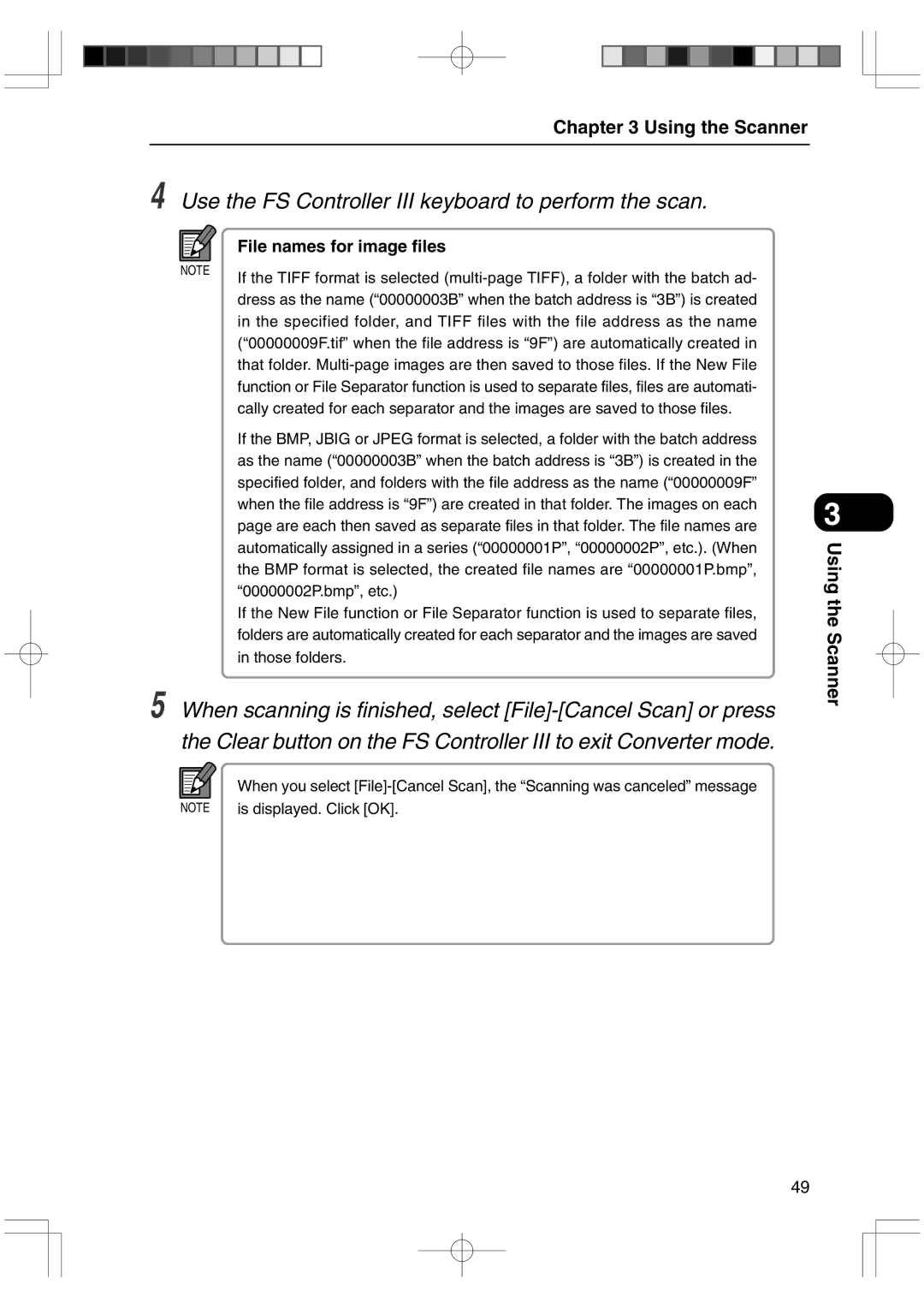 Canon 800II manual Use the FS Controller III keyboard to perform the scan, File names for image files 