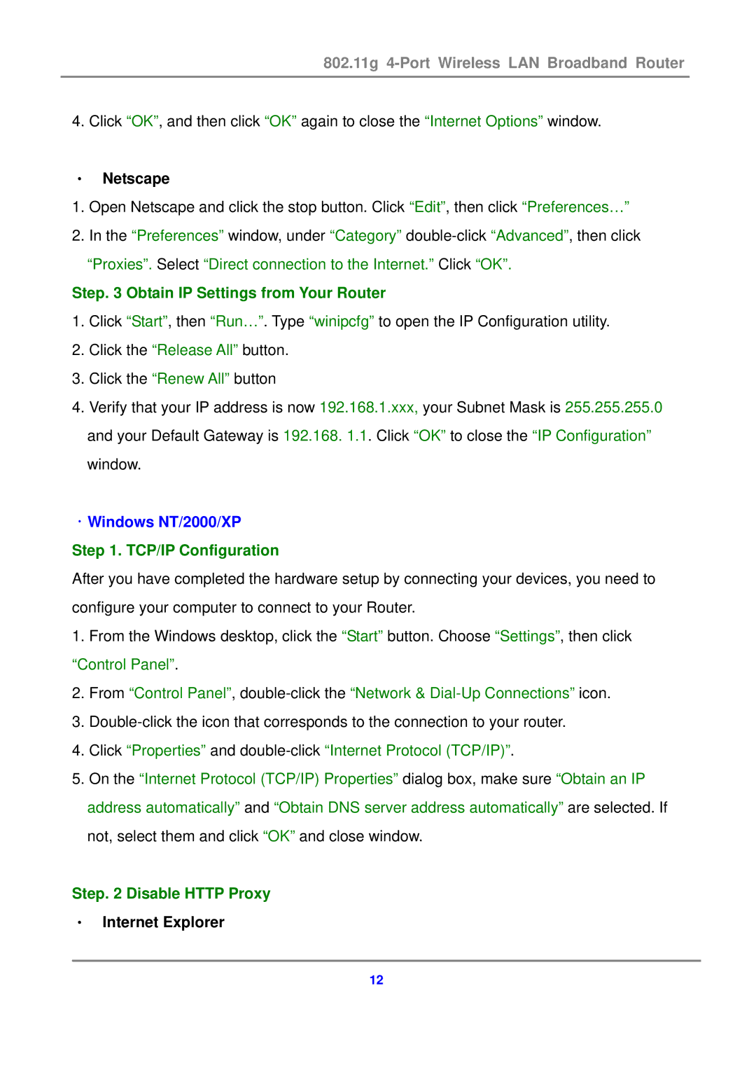 Canon 802.11g 54M WLAN user manual ‧ Netscape, Step Obtain IP Settings from Your Router, ．Windows NT/2000/XP 