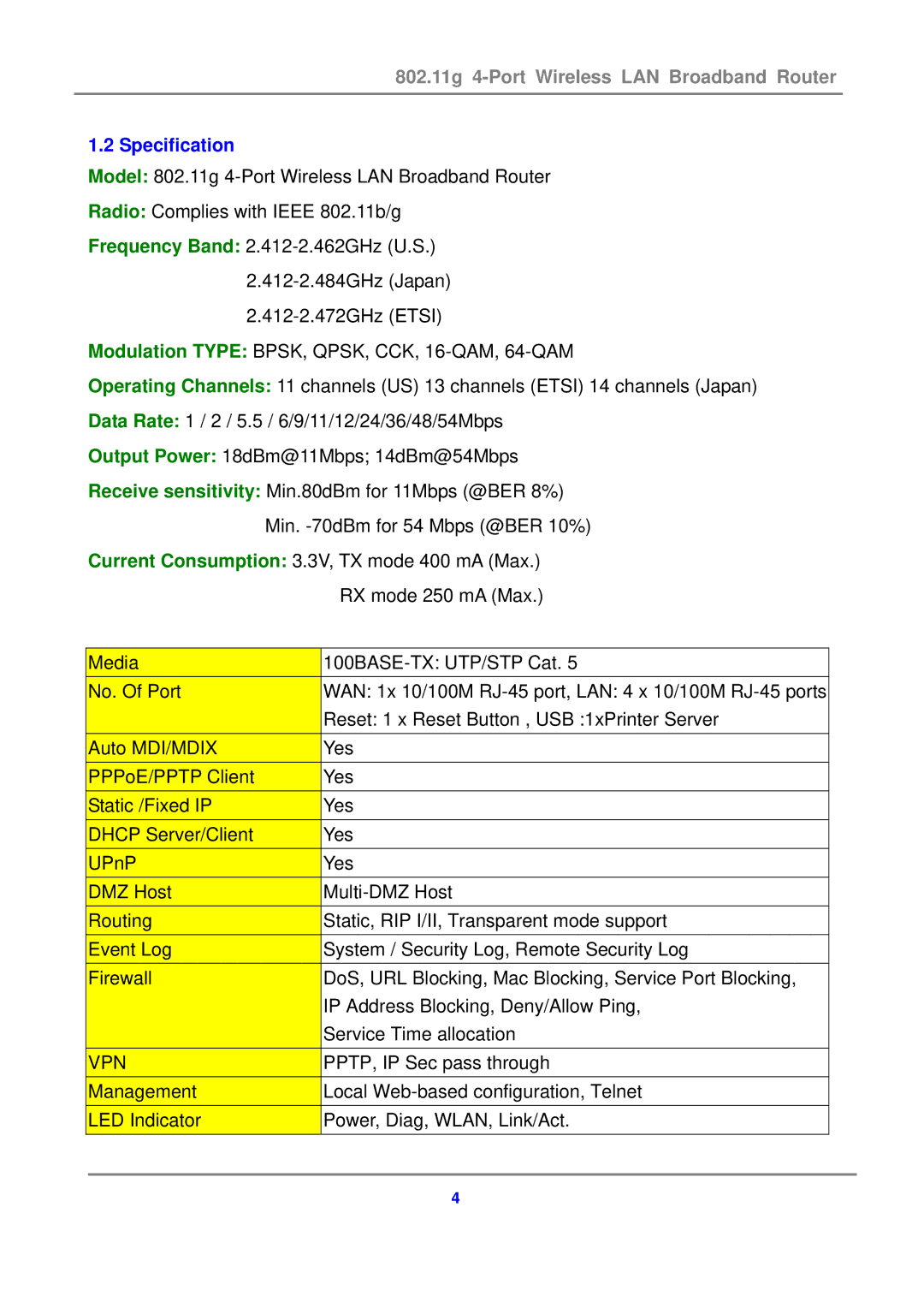 Canon 802.11g 54M WLAN user manual Specification, Vpn 