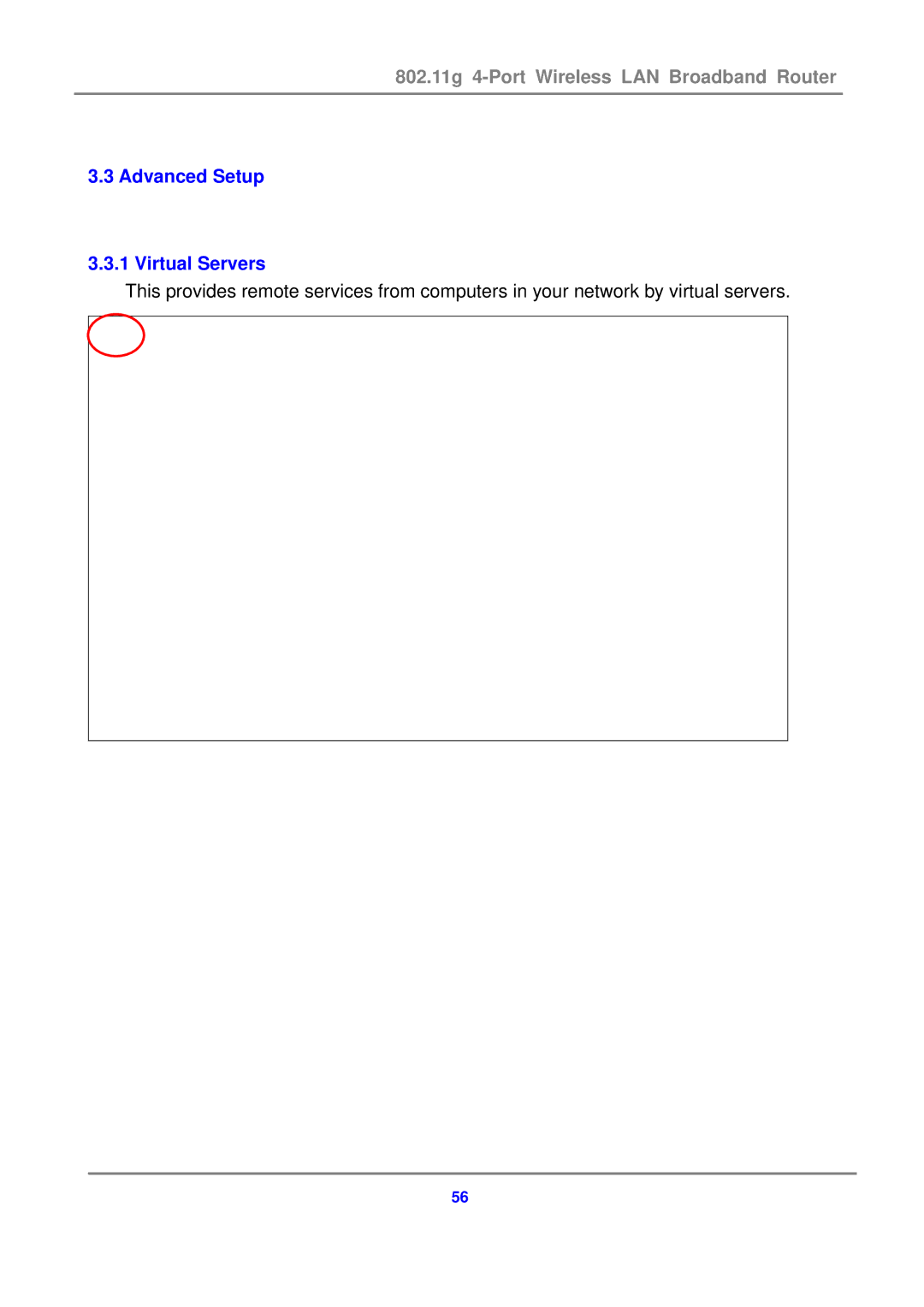 Canon 802.11g 54M WLAN user manual Advanced Setup Virtual Servers 