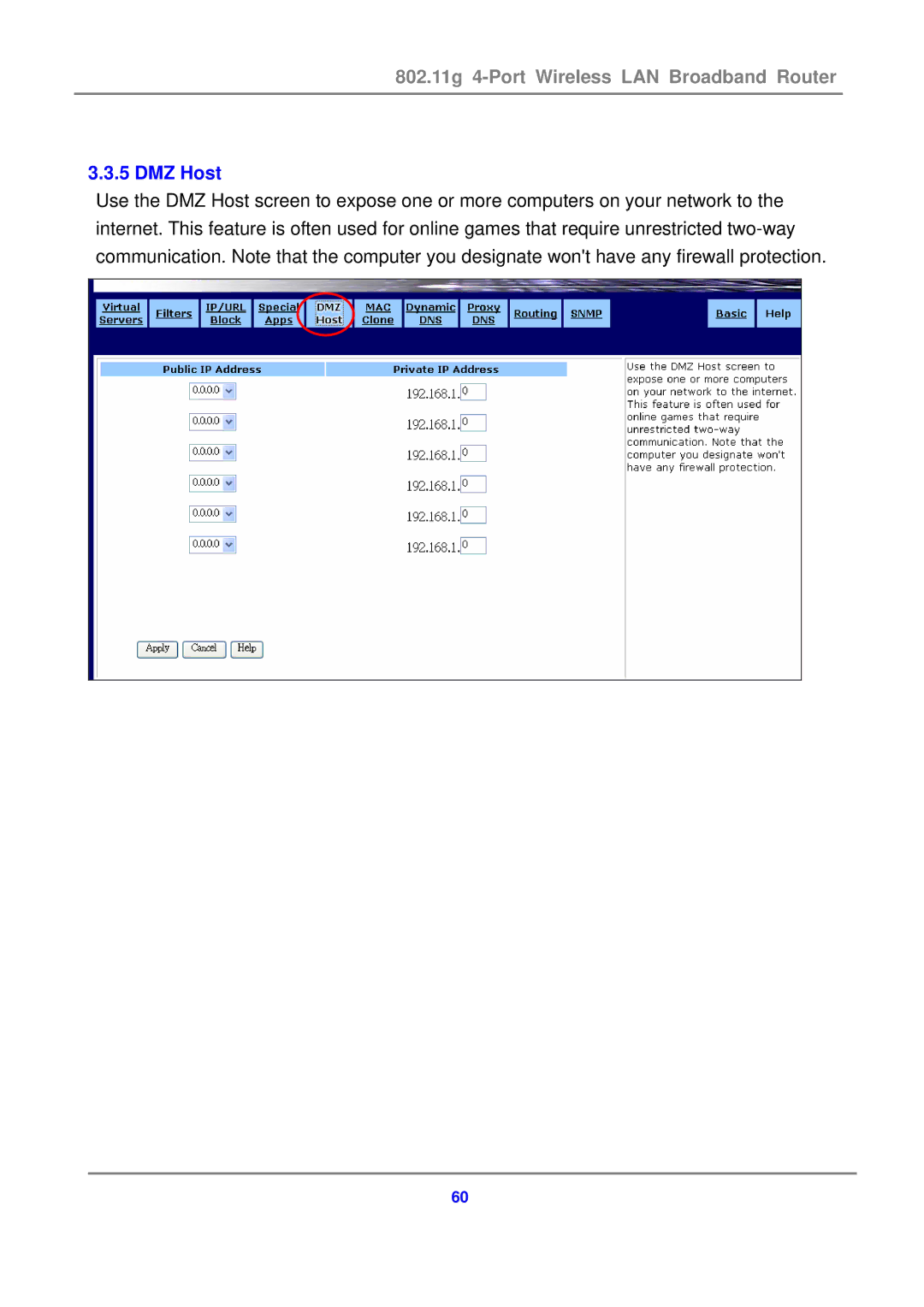 Canon 802.11g 54M WLAN user manual DMZ Host 