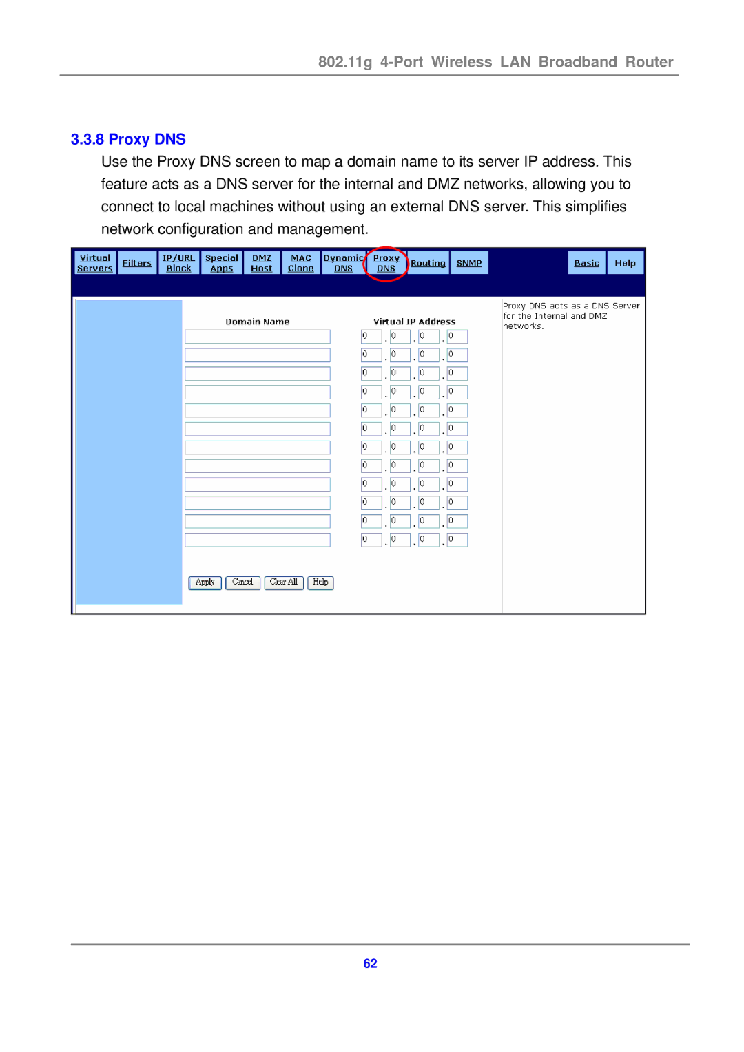 Canon 802.11g 54M WLAN user manual Proxy DNS 