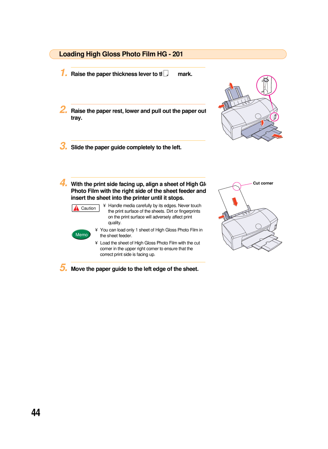 Canon 8200 manual Loading High Gloss Photo Film HG, Tray Slide the paper guide completely to the left 