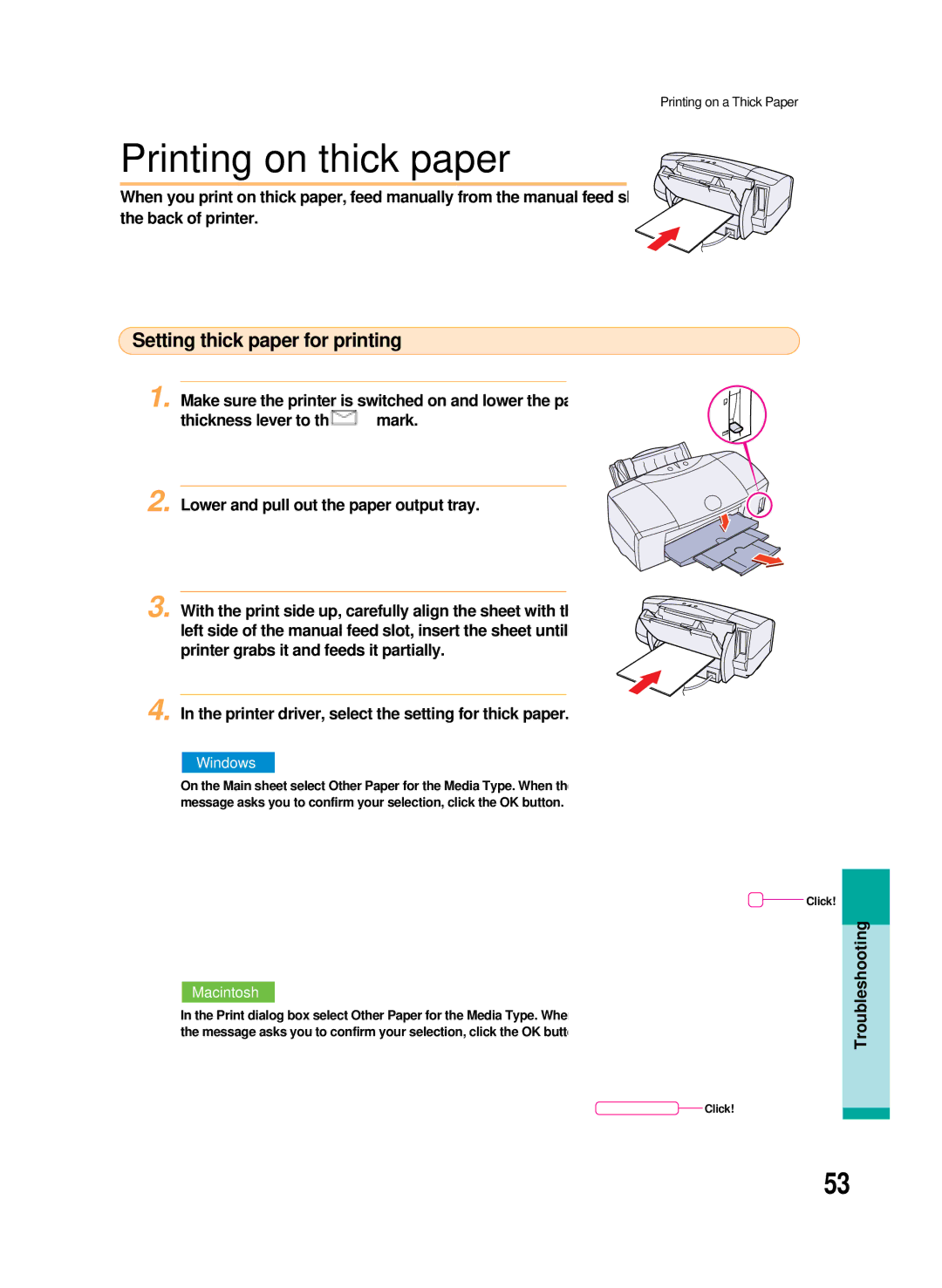 Canon 8200 manual Printing on thick paper, Setting thick paper for printing 