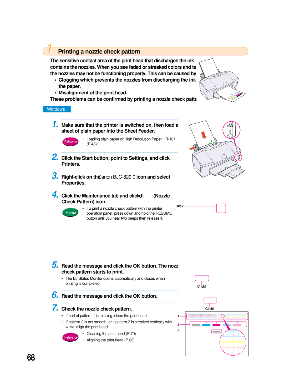 Canon 8200 manual Printing a nozzle check pattern 