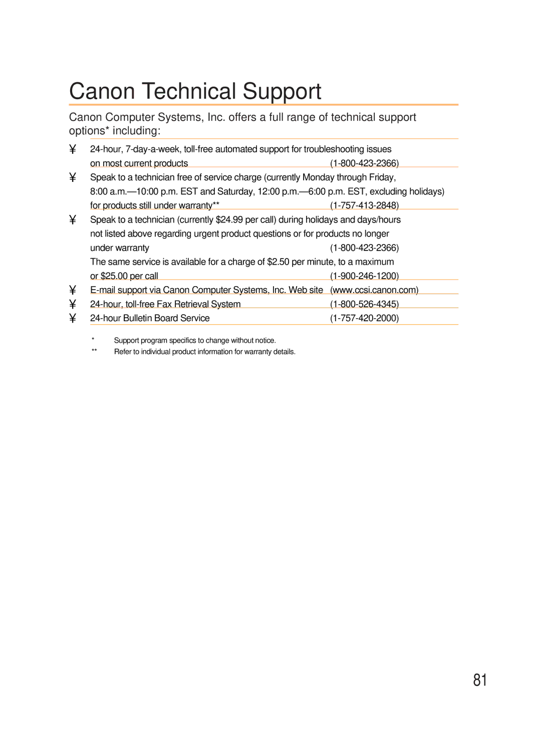 Canon 8200 manual Canon Technical Support 