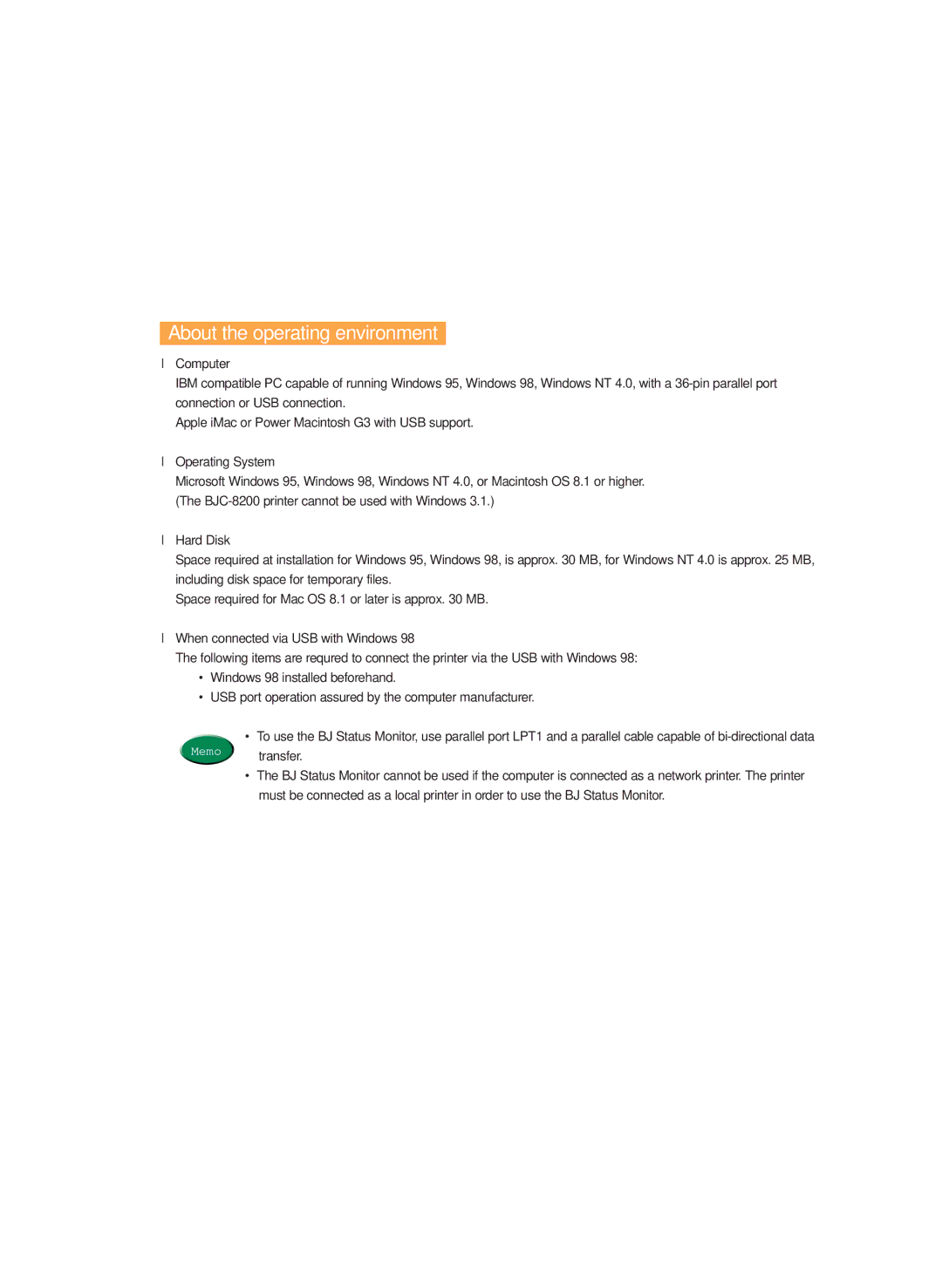 Canon 8200 manual About the operating environment 