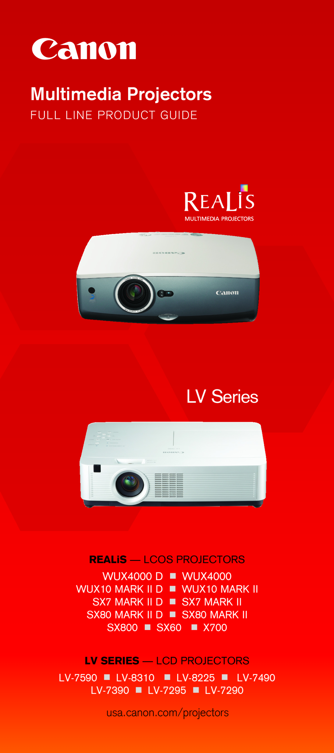 Canon 7590 manual Multimedia Projectors, LV Series, Full Line Product Guide, WUX4000 D n WUX4000, usa.canon.com/projectors 