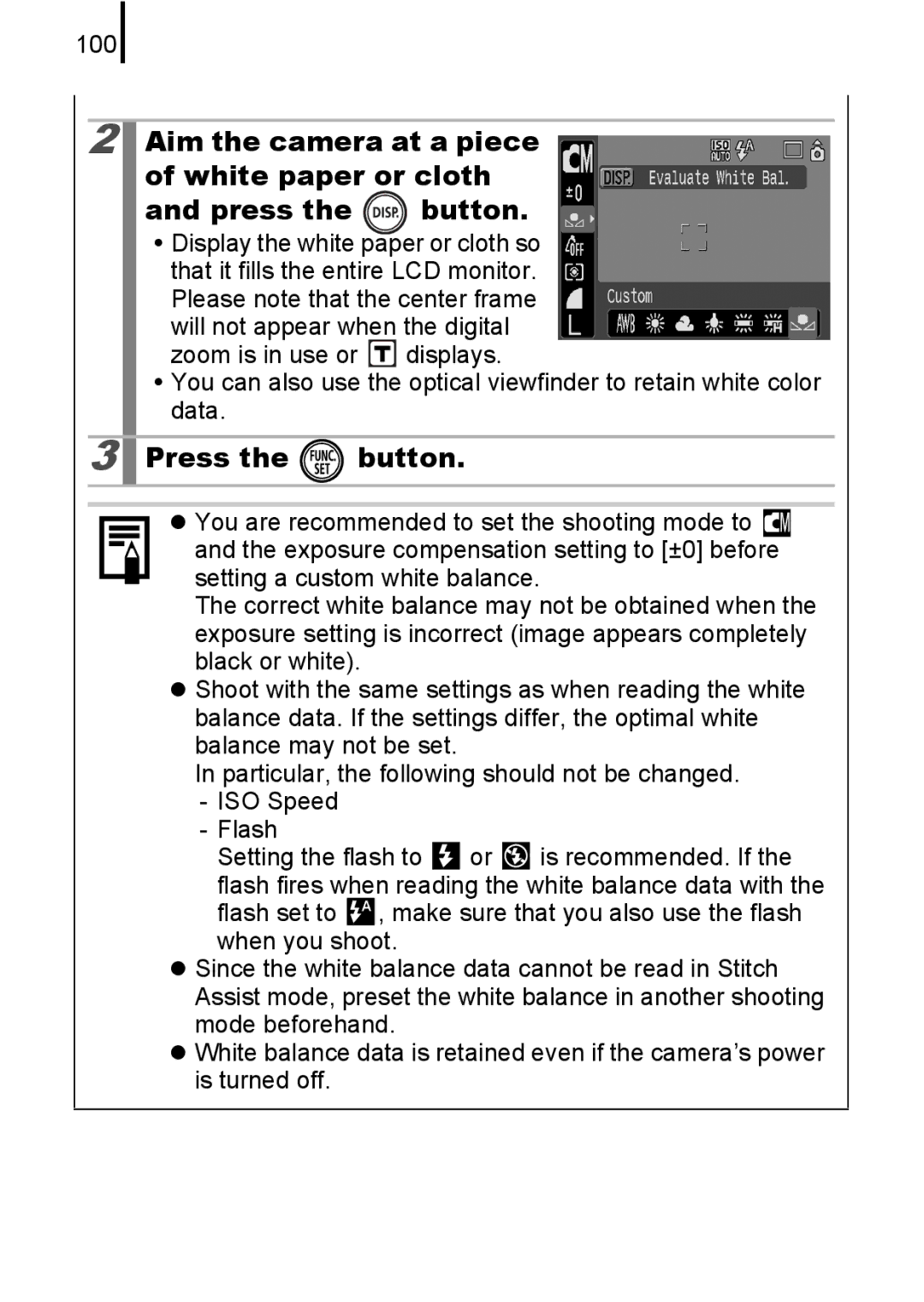 Canon 85IS manual Press Button, 100 